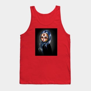 Blue Haired Girl Pop Surrealism Illustration Study Tank Top